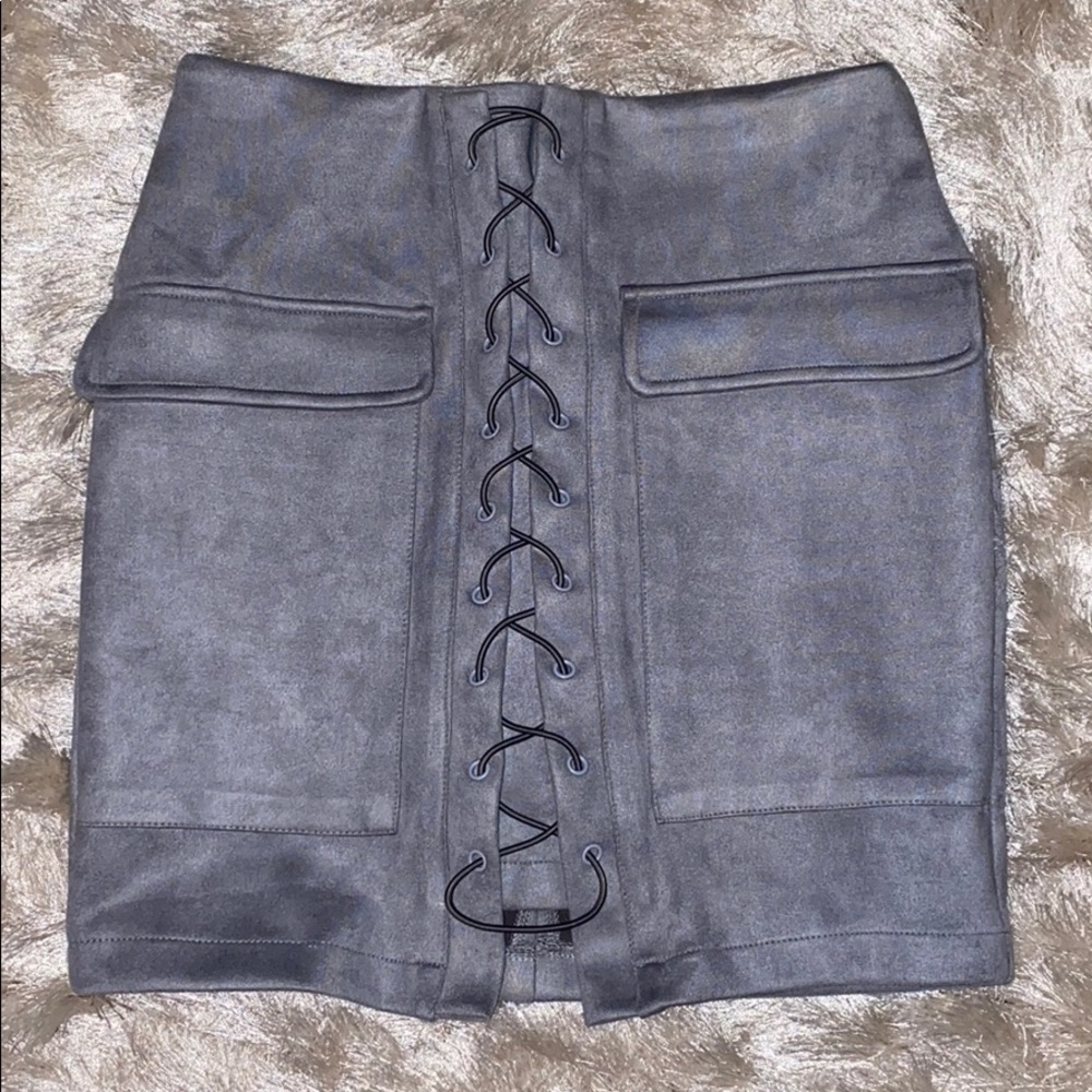 Gray faux suede skirt